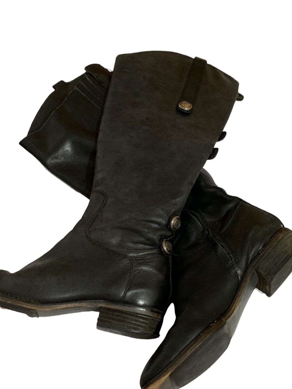Arturo Chiang Fierce Black Leather Zip Knee Riding military biker Boots Size 6 M